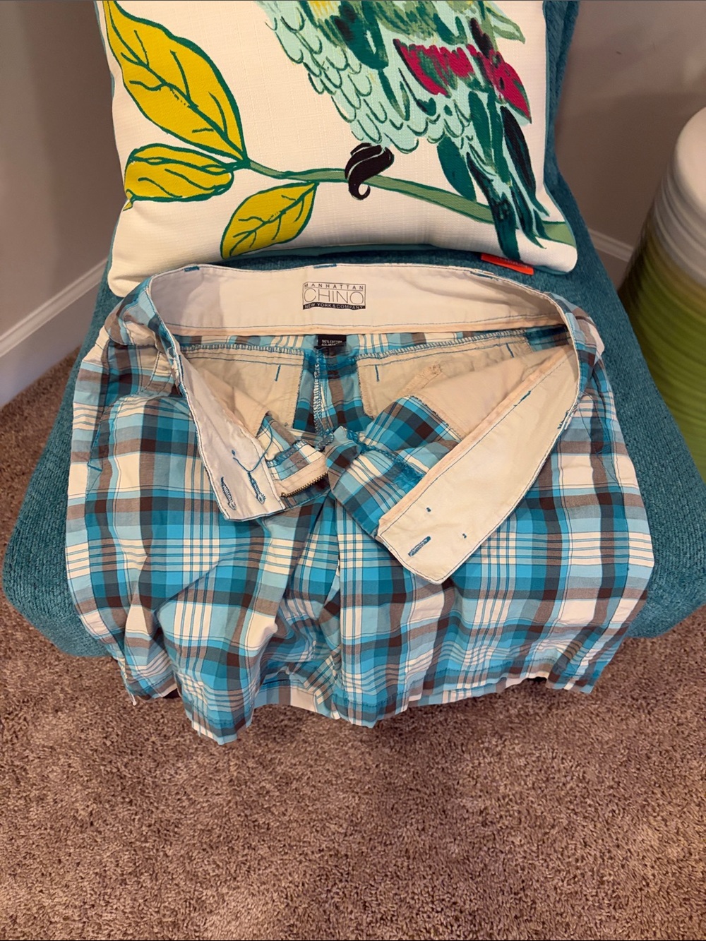Chico's Blue, Turquoise & Brown Plaid Button-Front Shirt